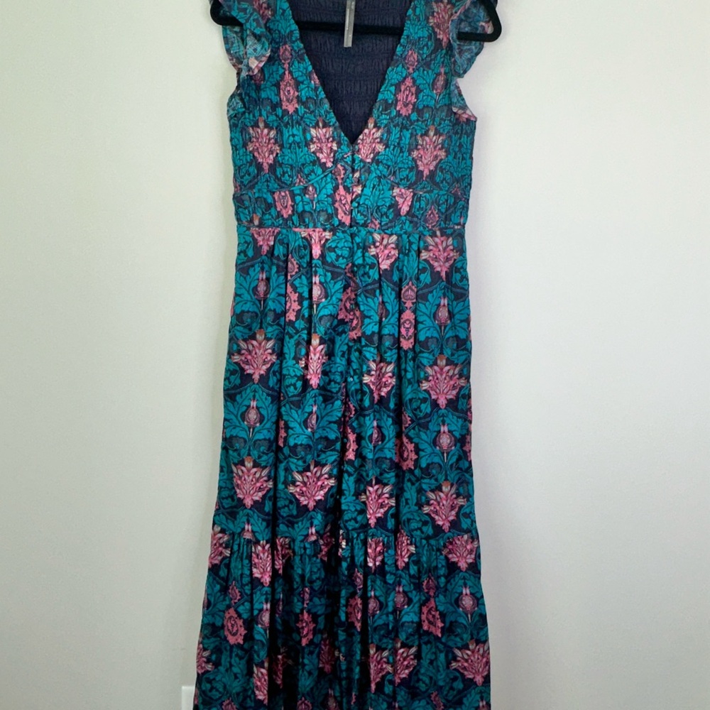 Anthropologie Pink Maxi Sundress V-Neck Wedding Guest